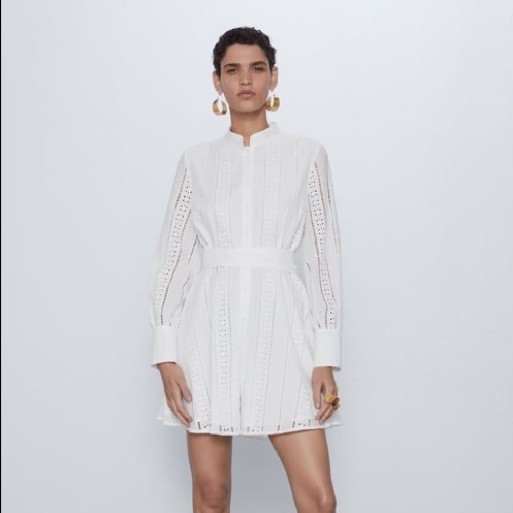 Zara white embroidered mini dress